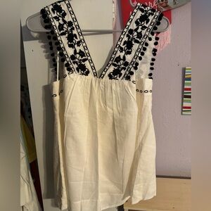 J.Crew Ivory Black Embroidered Pom Pom Tank Top Women’s Size 12